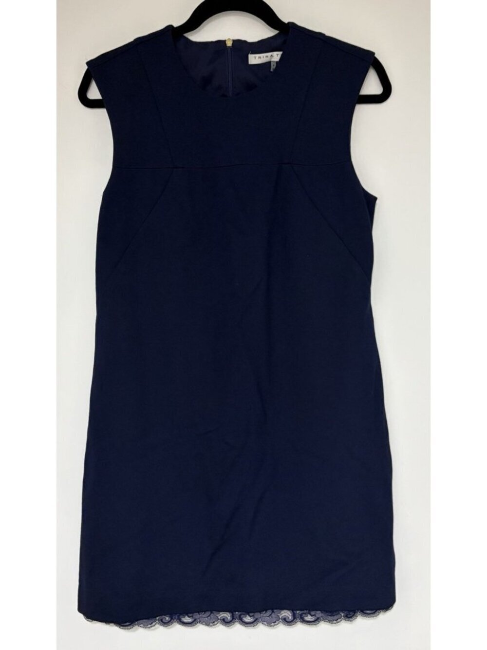 Trina Turk Women's Navy Blue Sheath Dress Sleeveless Lace Trim Size 4